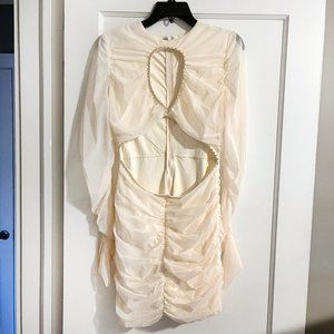 Oh Polly NARA Long Sleeve Cut Out Mini Dress Ivory Size 10 - Euphoria Disco Bach